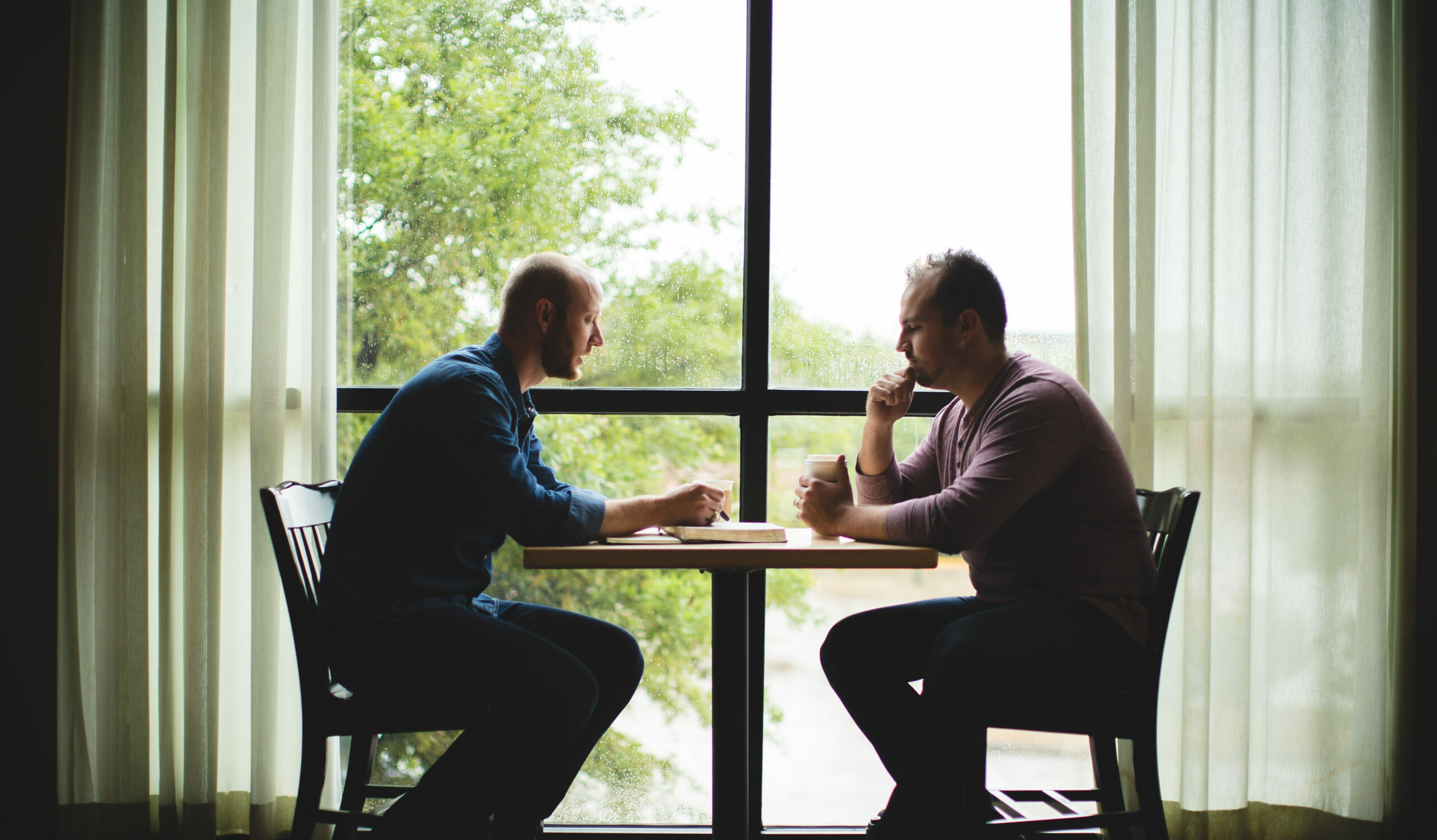 two men talking