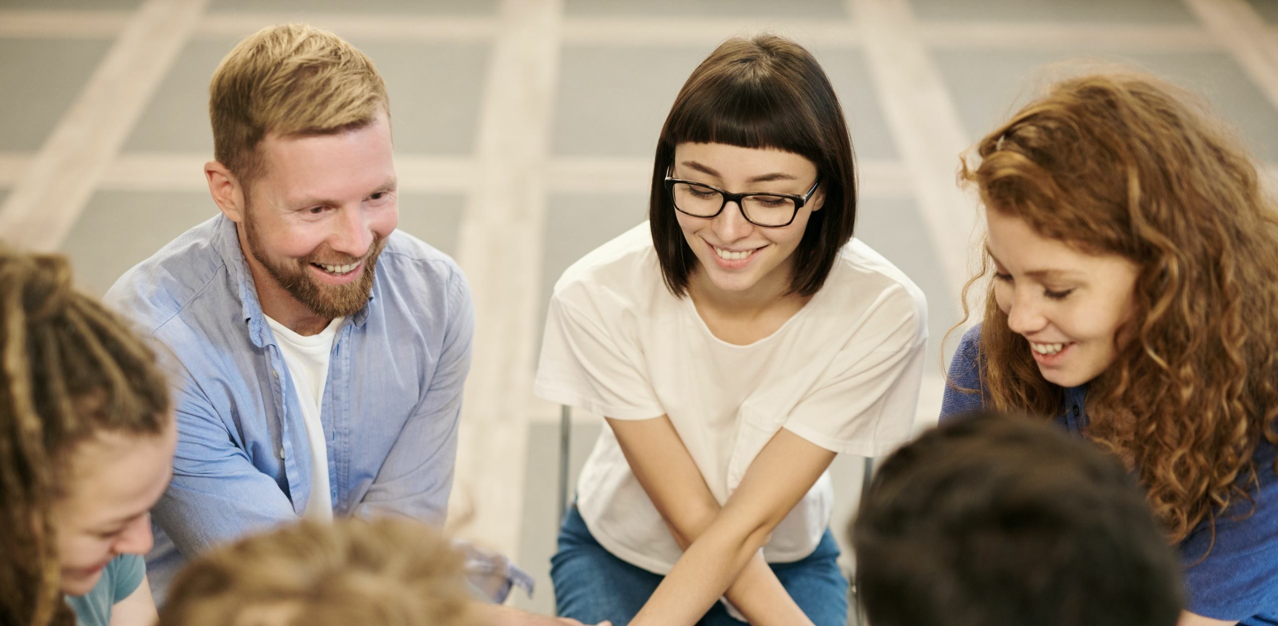 a group of people talking